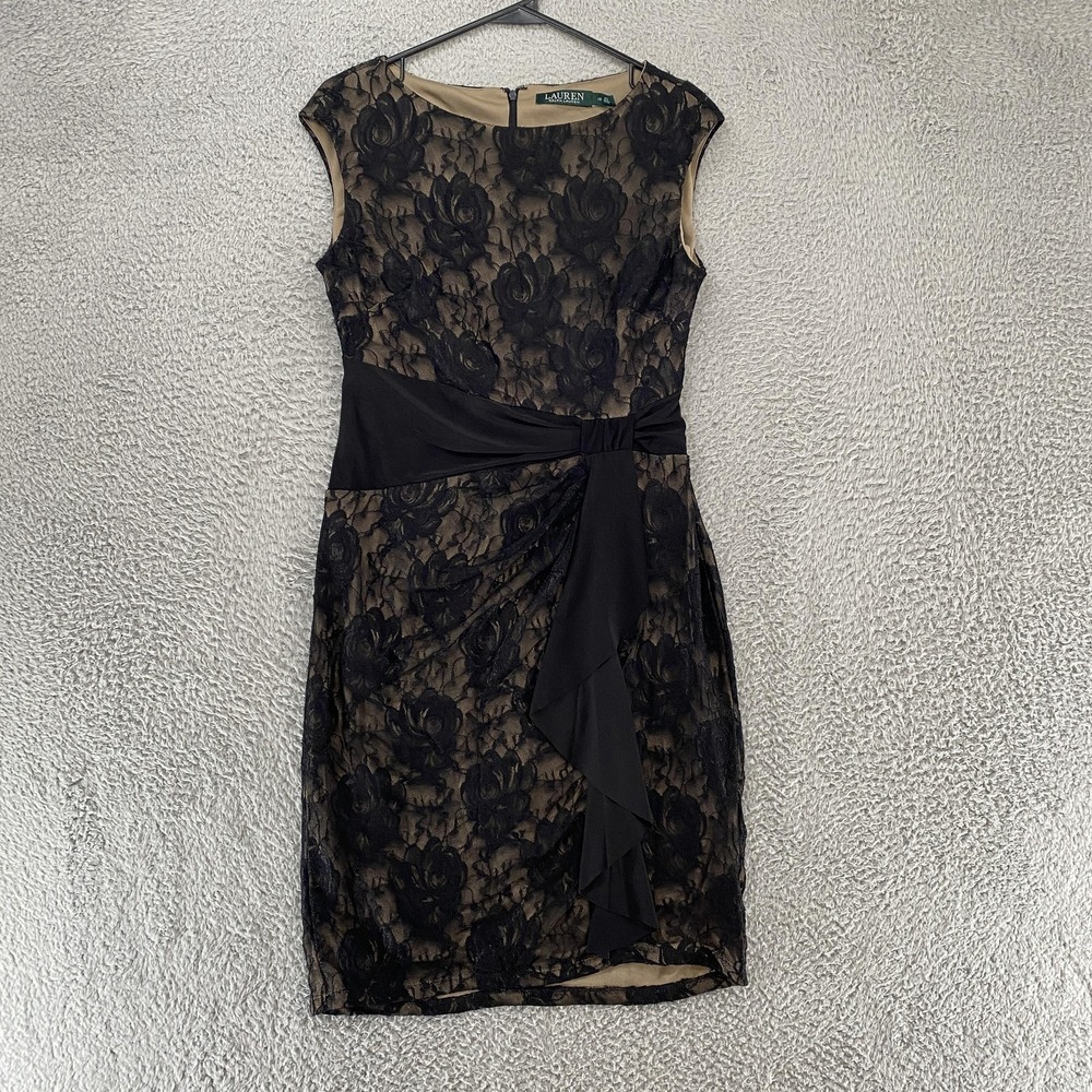Lauren Ralph Lauren Dress Womens 10 Lace Sheath Evening Cocktail Party Formal